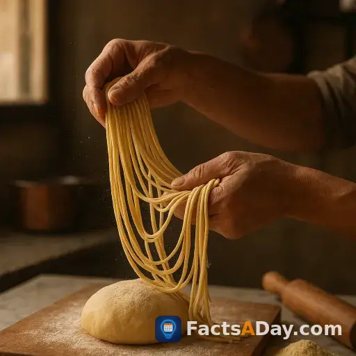 Italian noodles are stretched by hand