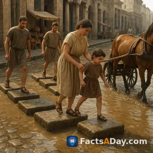 Ancient Romans used a system of stepping stones to cross flooded streets