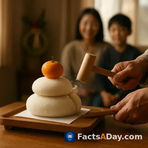 Die japanische Tradition Kagami biraki beinhaltet das Aufbrechen ritueller Reiskuchen für das Glück