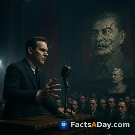 In 1956, a secret speech by Khrushchev shattered the myth of Stalin