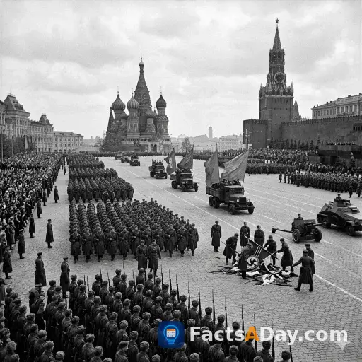 El primer desfile de la victoria de 1945 mostró a soldados soviéticos pisoteando estandartes nazis