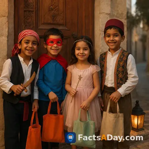 中東の子供たちはハロウィーンに似た祝日に仮装をします