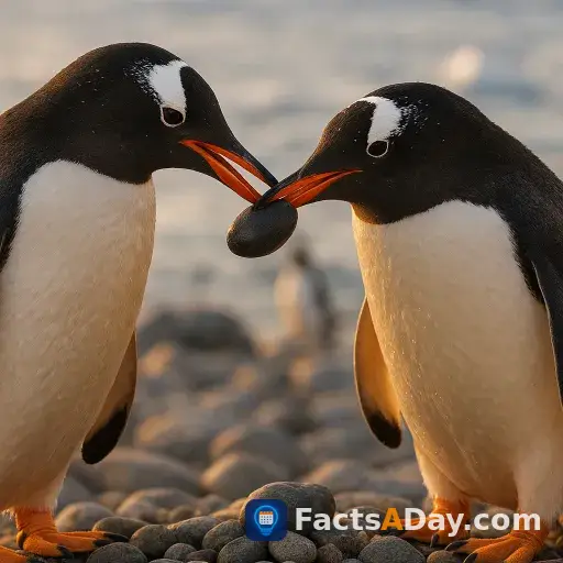 Pinguine machen einen Antrag mit einem perfekten Kieselstein