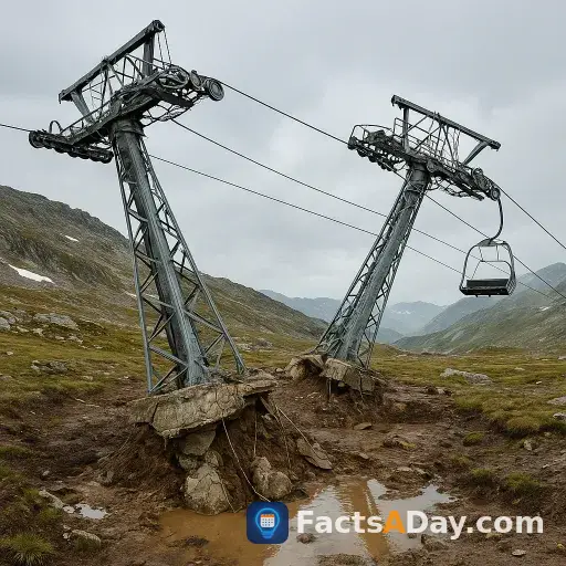 Warming permafrost can cause massive steel ski towers to tilt and fail