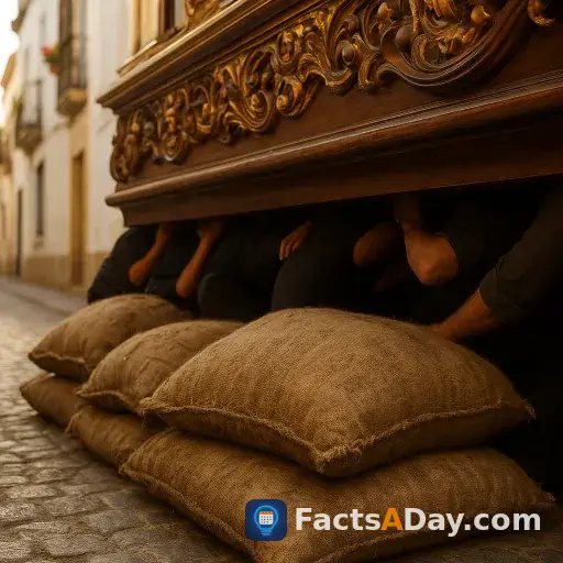 Massive religious floats use hemp sacks to glide over cobblestones with surgical precision